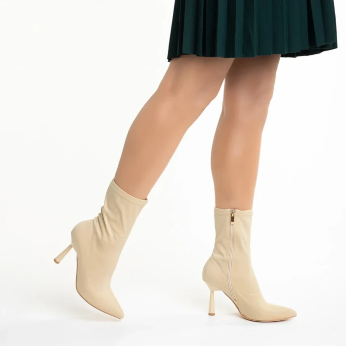 Дамски боти  бежови  от текстилен материал  Valeda