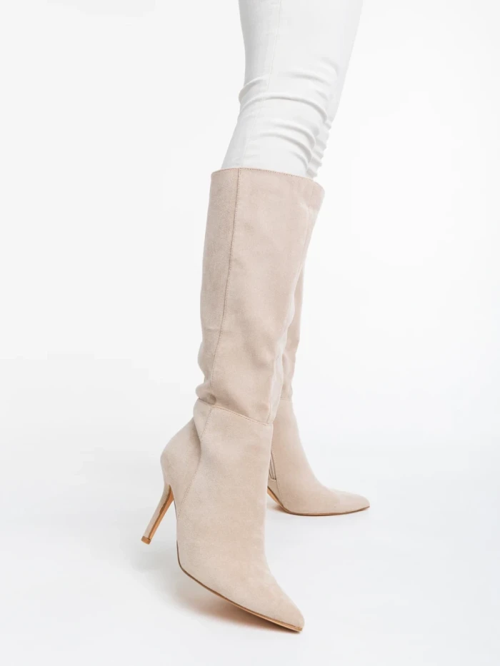 Дамски чизми бежови светло от текстилен материал Aleksandra
