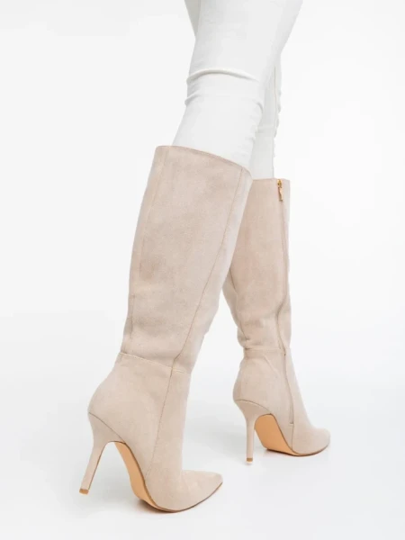 Дамски чизми бежови светло от текстилен материал Aleksandra