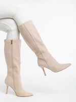 Дамски чизми бежови светло от текстилен материал Aleksandra