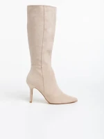 Дамски чизми бежови светло от текстилен материал Aleksandra