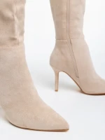 Дамски чизми бежови светло от текстилен материал Aleksandra
