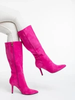 Дамски чизми цикламени от текстилен материал Aleksandra