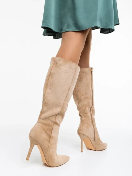 Дамски чизми бежови от текстилен материал Aleksandra