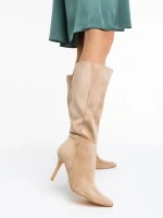 Дамски чизми бежови от текстилен материал Aleksandra