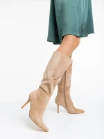 Дамски чизми бежови от текстилен материал Aleksandra