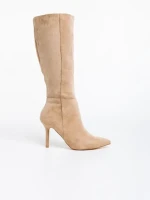 Дамски чизми бежови от текстилен материал Aleksandra