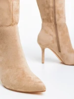 Дамски чизми бежови от текстилен материал Aleksandra