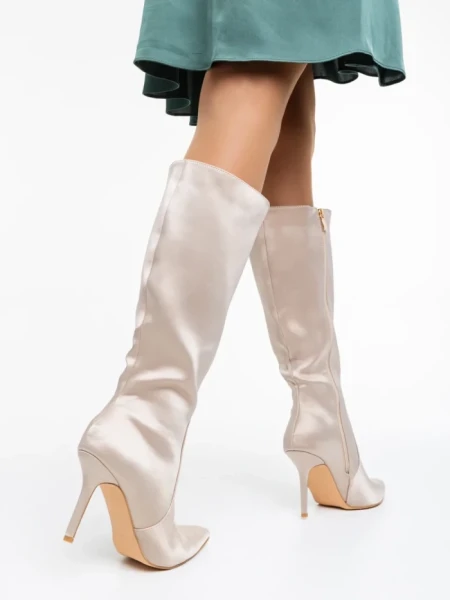 Дамски чизми бежови от текстилен материал Saori