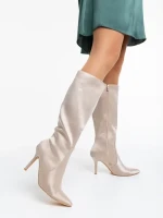 Дамски чизми бежови от текстилен материал Saori