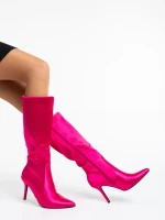 Дамски чизми цикламени от текстилен материал Saori