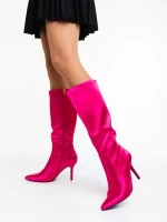 Дамски чизми цикламени от текстилен материал Saori