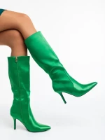 Дамски чизми зелени от текстилен материал Saori