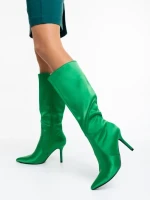 Дамски чизми зелени от текстилен материал Saori