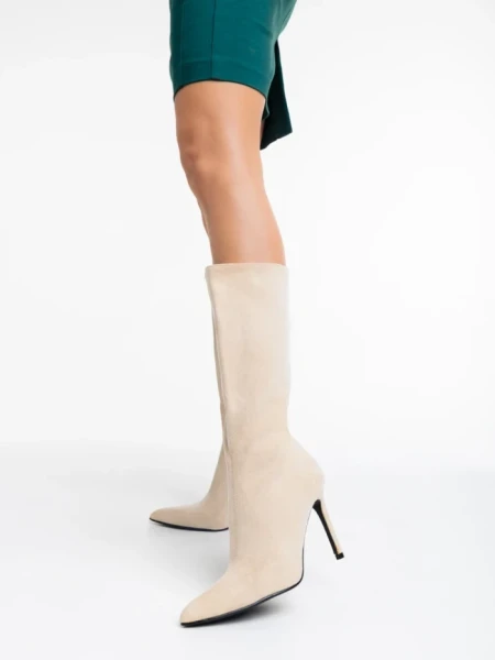 Дамски чизми бежови от текстилен материал Ernestine