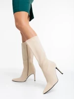 Дамски чизми бежови от текстилен материал Ernestine