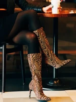 Дамски чизми бежови с черно от текстилен материал Ernestine