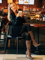 Дамски чизми бежови с черно от текстилен материал Ernestine