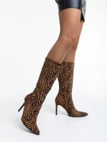 Дамски чизми бежови с черно от текстилен материал Ernestine