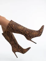 Дамски чизми бежови с черно от текстилен материал Ernestine