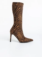 Дамски чизми бежови с черно от текстилен материал Ernestine