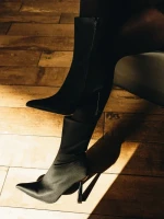 Дамски боти  черни  от текстилен материал  Vanice