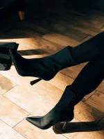 Дамски боти  черни  от текстилен материал  Vanice