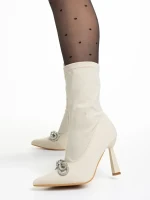 Дамски боти  бежови  от текстилен материал  Pamelyn