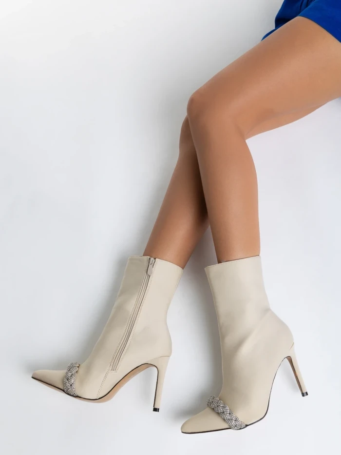 Дамски боти  бежови  от текстилен материал  Zinaida