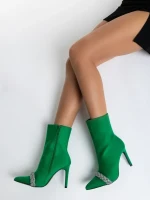 Дамски боти  зелени  от текстилен материал  Zinaida
