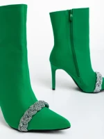 Дамски боти  зелени  от текстилен материал  Zinaida