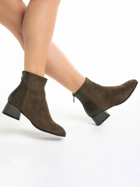 Дамски боти  зелени  от еко кожа и велур  Angeline