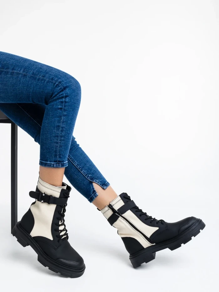 Дамски боти  бежови  от еко кожа  и текстилен материал  Josceline