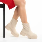 Дамски боти бежови  от еко кожа и текстилен материал  Chiara