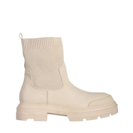 Дамски боти бежови  от еко кожа и текстилен материал  Chiara