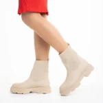 Дамски боти бежови  от еко кожа и текстилен материал  Chiara