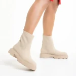 Дамски боти бежови  от еко кожа и текстилен материал  Chiara