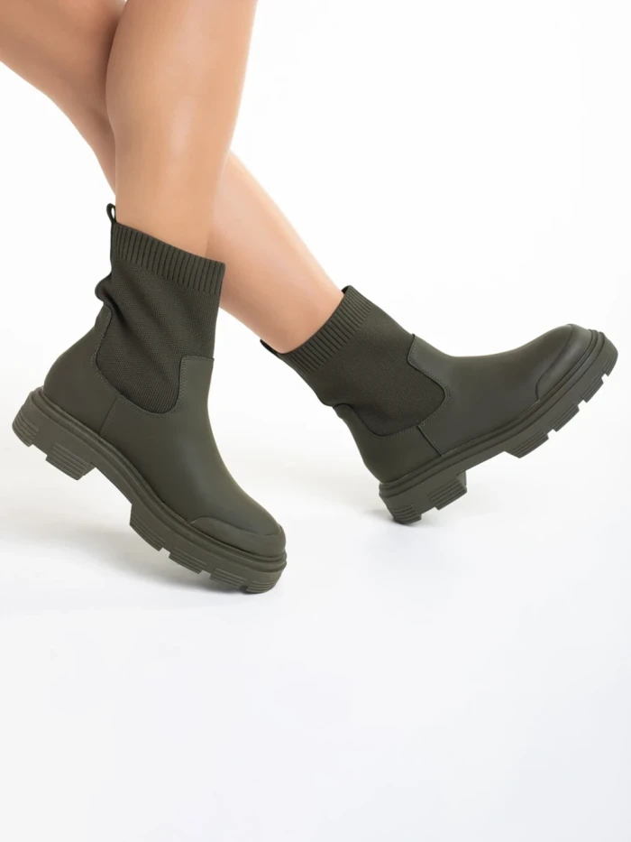 Дамски боти  зелени  от еко кожа и текстилен материал  Chiara