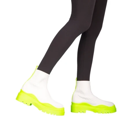 Дамски спортни обувки  Triza бели със фосфоресциращо жълто