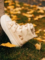 Дамски боти бежови от текстилен материал Meldona