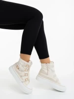 Дамски боти бежови от текстилен материал Meldona