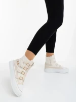 Дамски боти бежови от текстилен материал Meldona