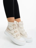 Дамски боти бежови от текстилен материал Meldona