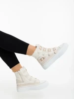 Дамски боти бежови от текстилен материал Meldona