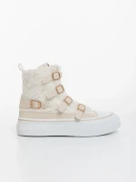 Дамски боти бежови от текстилен материал Meldona