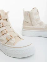 Дамски боти бежови от текстилен материал Meldona