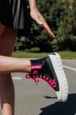 Дамски спортни обувки черни с розово от текстилен материал Marafino