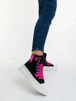 Дамски спортни обувки черни с розово от текстилен материал Marafino