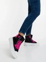 Дамски спортни обувки черни с розово от текстилен материал Marafino