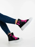 Дамски спортни обувки черни с розово от текстилен материал Marafino